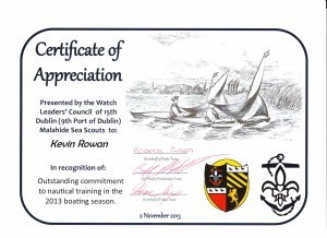 Certificate featuring canoe sailing developed by Warington Baden-Powell,founder of Sea Scouting